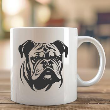 A detailed illustration of a Bulldog's head, ideal for vector art and digital cutting projects.