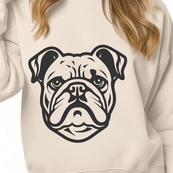 A simple line art design of a bulldog's head, suitable for digital use in various formats such as PDF or DXF.