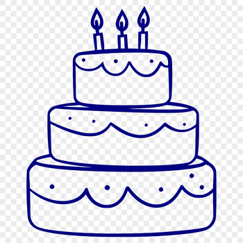 A colorful birthday cake with candles and decorations, designed as a vector graphic.