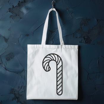 A simple line drawing illustration of a red and white striped candy cane.