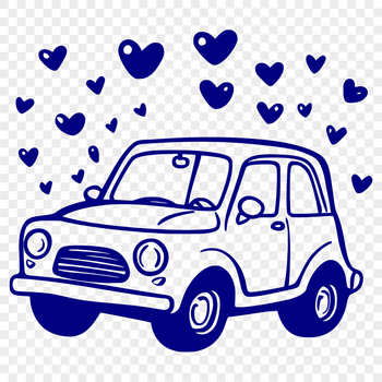 SVG design of a car featuring heart-shaped details, suitable for various cutting machines.