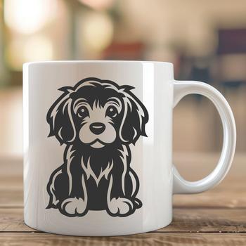 A full-body illustration of a Cocker Spaniel sitting on its haunches, showcasing the breed's distinctive features.