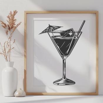 A stylized illustration of a cocktail served in a glass, ideal for digital printing or cutting machine designs.