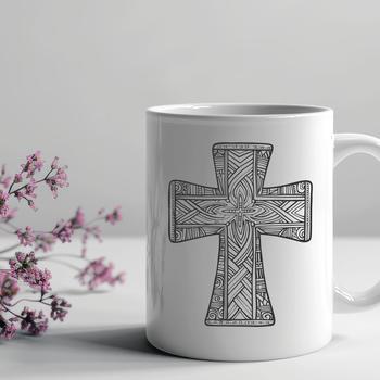 Ornate Christian cross symbol with intricate details, suitable for vector art and graphic design.