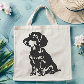 A vector illustration of a dachshund sitting on its haunches, suitable for commercial or personal design projects.