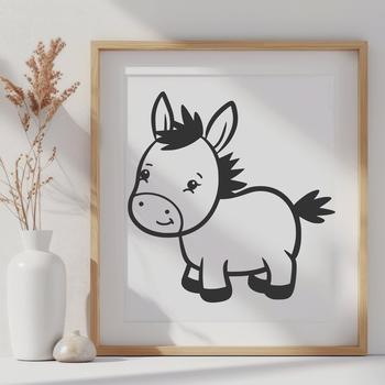 An illustration of a cute animal donkey depicted as a vector graphic.