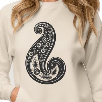 Ornate paisley design used as a vector clip art template with embellishment details.