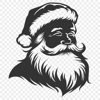 Illustration of a smiling Father Christmas head wearing a red hat.
