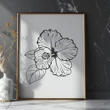 A detailed illustration of a hibiscus flower with large showy blooms.
