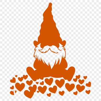 A full-body illustration of a mythical creature known as a Knome, depicted in a sitting position with love hearts.
