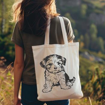 A high-quality illustration of a sitting Havanese dog in profile view.