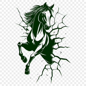 A horse breaking through a wall in a stylized graphic format suitable for digital cutting and design.