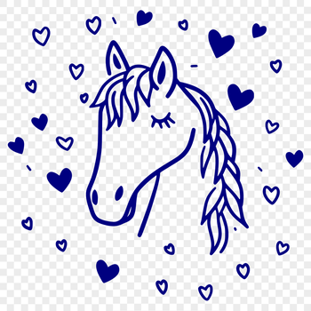 A horse silhouette with interlocking heart shapes, suitable for digital cutting and crafting.