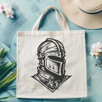 A medieval knight's head in profile, depicted in a vector design.