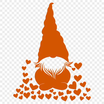 A full-body illustration of a mythical creature with love hearts, referred to as a knome or gonk.