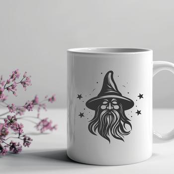 A stylized illustration of a wizard's head with fantasy elements.