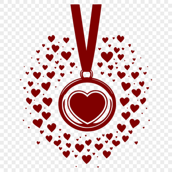 A stylized medal with love hearts integrated into its design, suitable for various graphic projects.