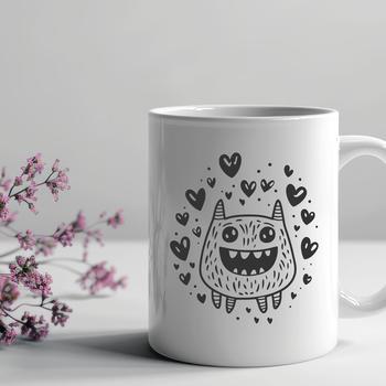 A cute cartoon monster design with heart symbols and friendly expression.