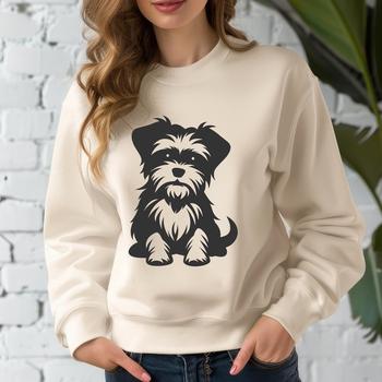 A full-body illustration of a sitting Morkie dog with detailed features.