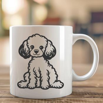 An illustration of a full-body poodle in a sitting position.