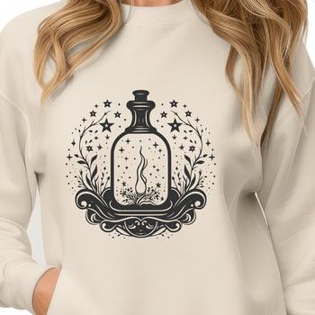 A detailed illustration of a witch's potion bottle with ornate details, symbolizing magic and mysticism.