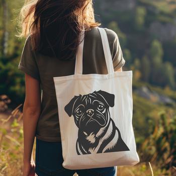 A cute cartoon pug dog illustration in vector format.