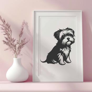 A full-body illustration of a sitting Morkie dog, suitable for clip art designs.