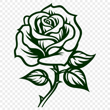 A detailed illustration of a single rose flower with petals and stem.