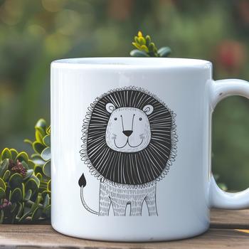 A standing lion with its full body shown in a realistic pose.