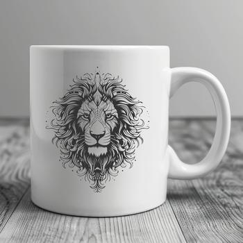 A detailed illustration of a lion's head with intricate details, suitable for vector design or printing.