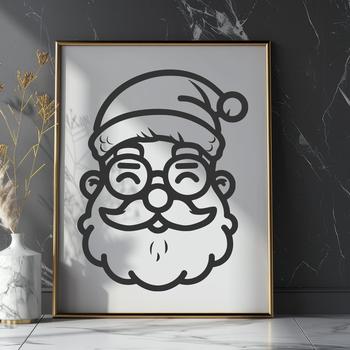 A cartoon illustration of Father Christmas wearing glasses and smiling.