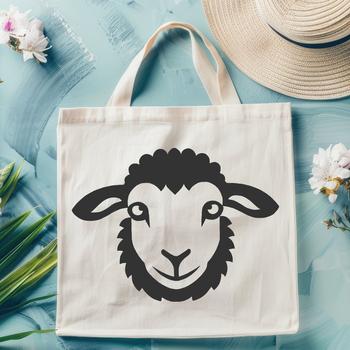 A simple line drawing of a farm animal, specifically a sheep's head, suitable for vector art and commercial use.