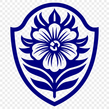 A flat, geometric shield with a simple floral pattern etched into its surface.