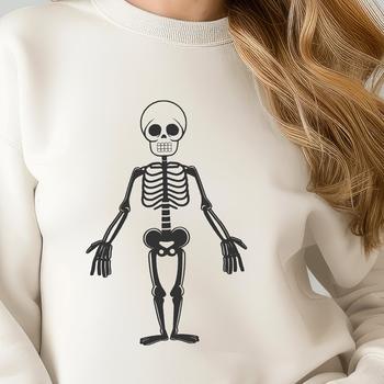 A vector art representation of a human skeleton in a standing position.