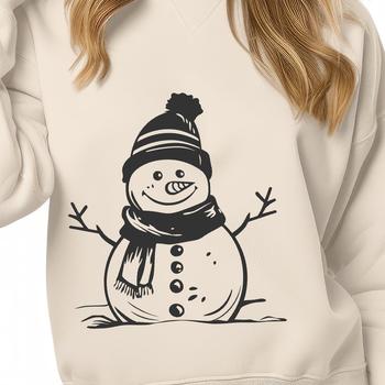 A simple winter scene featuring a snowman with a top hat and scarf.