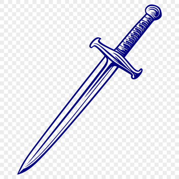 An SVG graphic representation of a sword with sharp edges and curves.