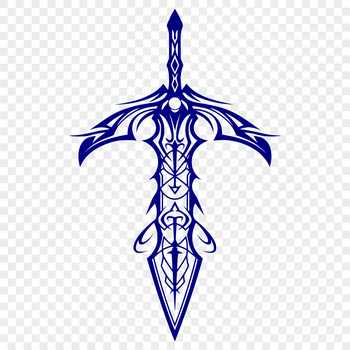 Illustrated ornate sword with intricate details for vector design and cutting machine projects.