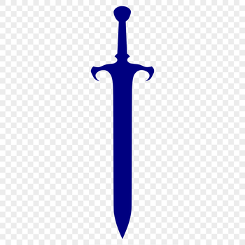 A simple black silhouette outline of a sword against a white background.