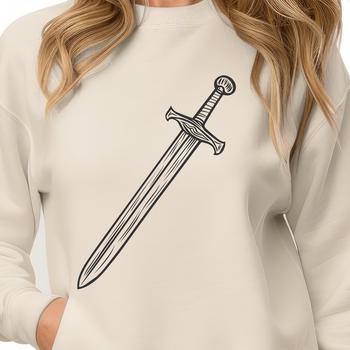 A detailed SVG illustration of a sword with intricate designs, suitable for cutting machines like Cricut or laser cutters.