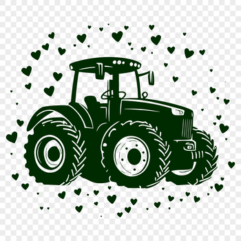 A colorful tractor illustration featuring love hearts, designed as vector art for various uses.