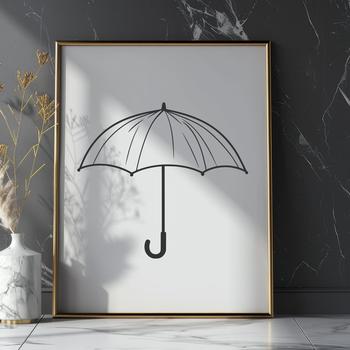 A colorful illustration of a compact umbrella with a round canopy and long handle.