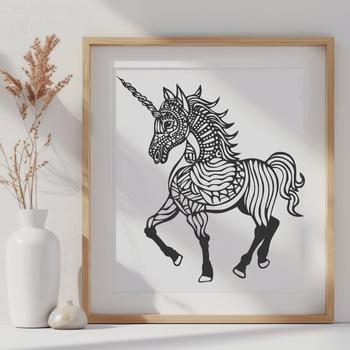Mythical unicorn depicted in full body outline, suitable for vector design and cutting machine applications.