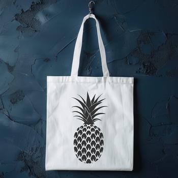 A digital illustration of a ripe pineapple fruit with green leaves.