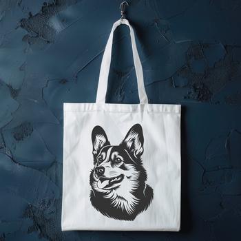 A detailed illustration of a Welsh Corgi's head, depicted in a vector format.