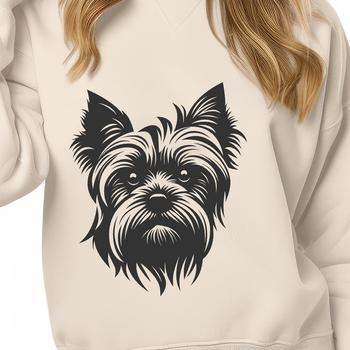 Close-up illustration of a small breed dog's head, specifically a Yorkshire Terrier.