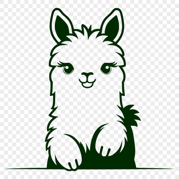 Close-up SVG image of a curious alpaca peeking out from behind a mountain.