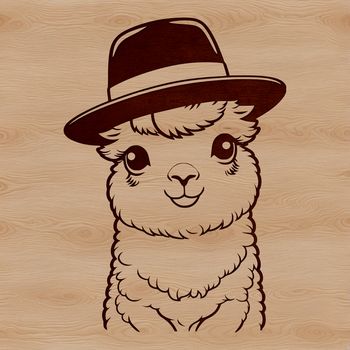 An illustration of a South American camelid wearing a hat, ideal for clip art designs.