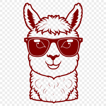 Alpaca wearing trendy sunglasses in a digital vector illustration format.