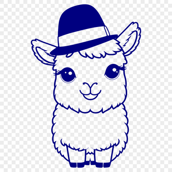 A high-quality vector illustration of a happy alpaca wearing a hat.