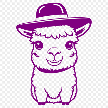 A stylized illustration of a South American camelid wearing a hat.